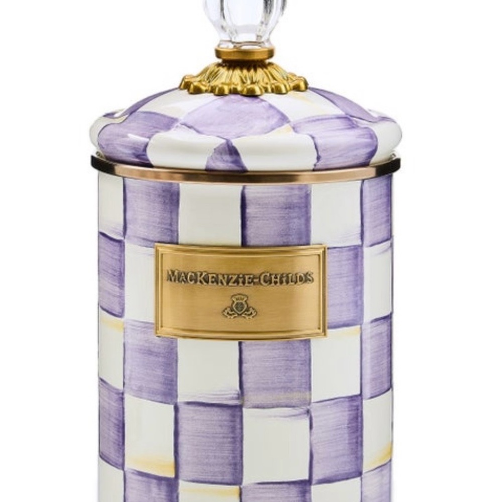 MacKenzie-Childs Lavender Violet Check Medium Canister